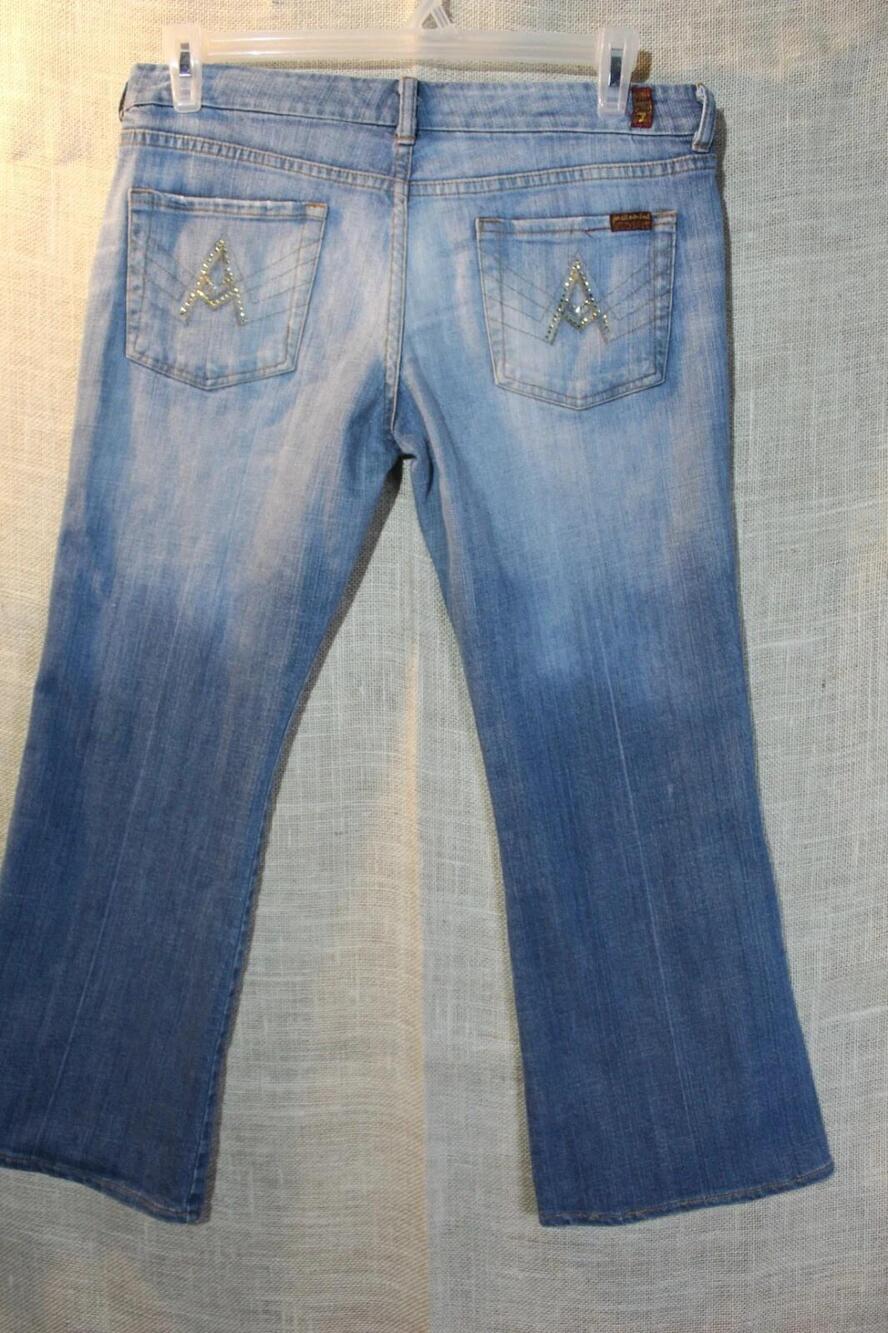 7 For All Mankind Jeans Womens 31 Blue A-Pocket Bootcut Light Wash Rhinestone